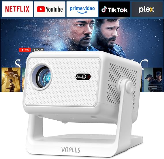 [Officially-Licensed APP & 3200 ANSI] Smart Mini Projector with WiFi and Bluetooth, VOPLLS Portable Outdoor Projector 4K Support , Native 1080P Home Movie Projector