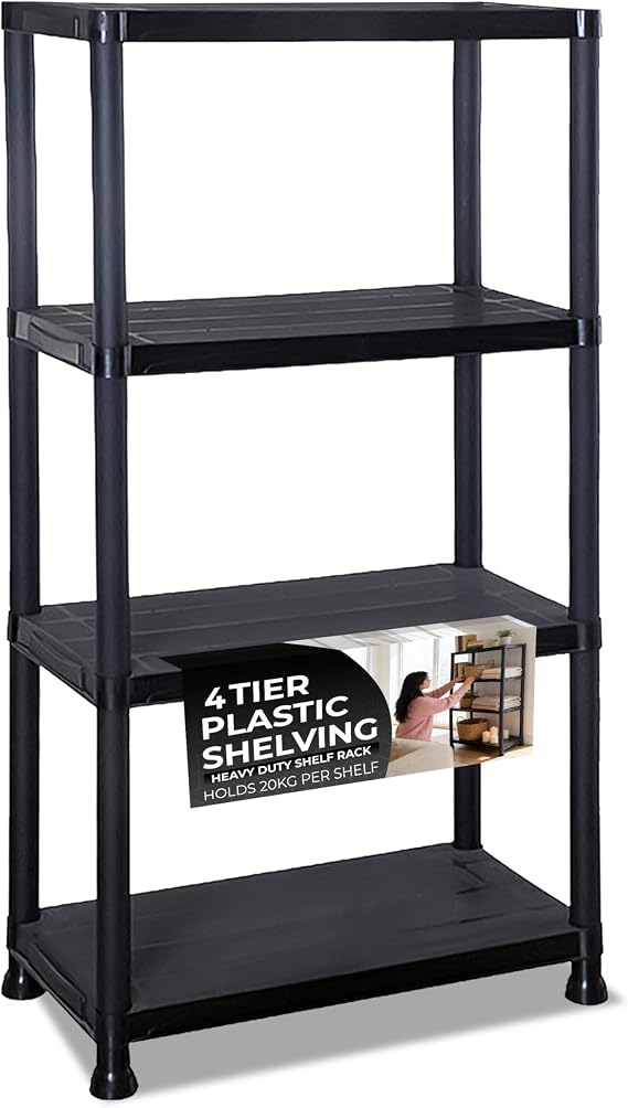 3/4/5 Tier - Plastic Shelving Unit | Garage Shelving Units | Storage Shelves | Shelving Units for Storage | Plastic Racking | Racking Shelving Unit Warehouse, Garage, Shed, and Workshop (4 Tier)