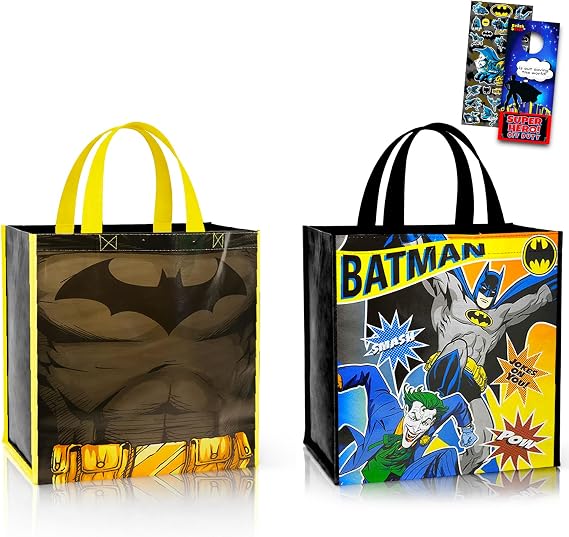 Batman Tote Bags, Large Reusable Grocery Bags - 2 Pack Bundle