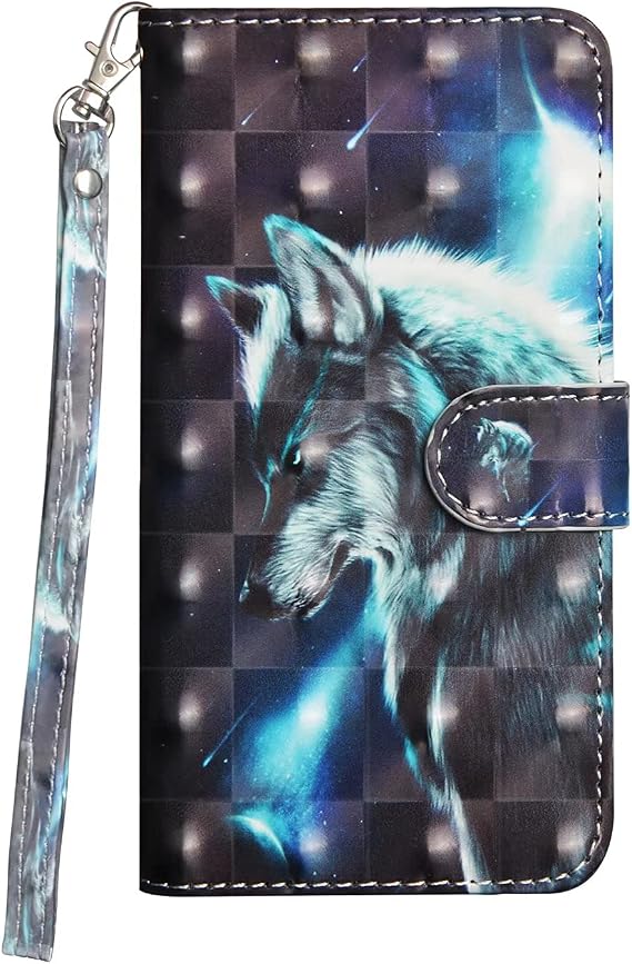For iPhone 15 Case Flip PU Leather Wallet Booklet Case Folio Stand View Bookstyle Case with Card Holder Stand Silicone Bumper Shockproof Slim PU Phone Cover for iPhone 15 Wolf