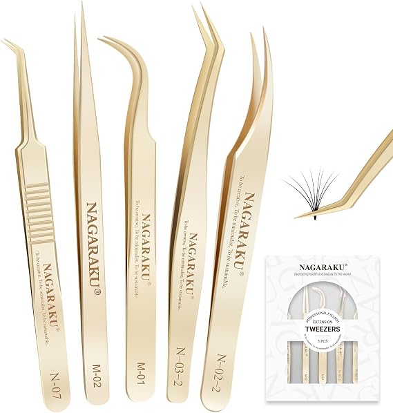 NAGARAKU Eyelash Extension Tweezers M-01 M-02 N-02-2 N-03-2 N-07 5Pcs Set