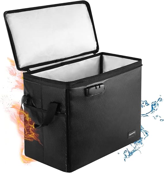 Fireproof Comic Book Storage Box 15.5" X 7.8" X 11.6",Fireproof & Water-Resistant Comic Short Document Box (2200℉) with Zipper and Lock Holds 150-175 Comics Heavy Duty Comic Book Bin Container