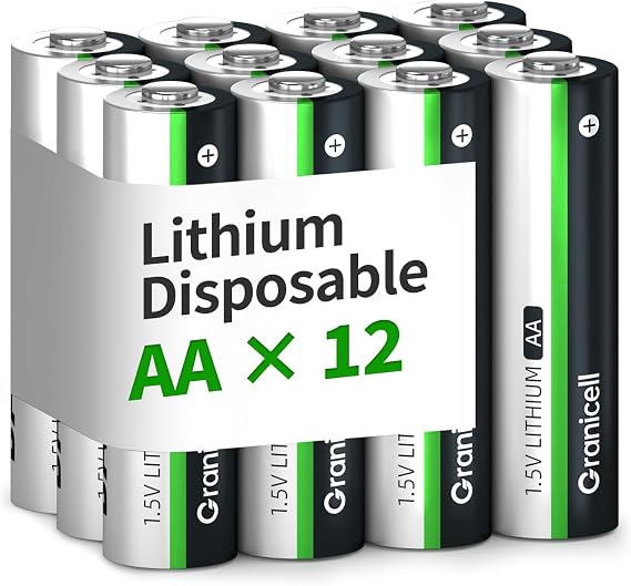 Granicell Lithium AA Battery, 1.5V, Lithium AA Batteries, High-Capacity Batteries, Suitable for Flashlights and Toys, 12-Pack 【Not Rechargeable】