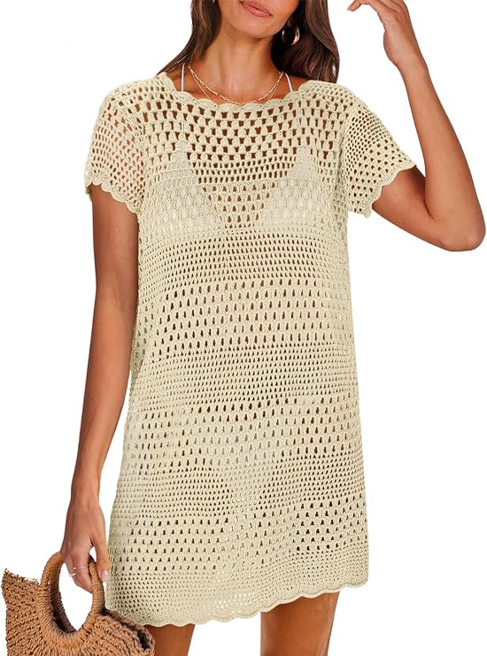 ANRABESS Women's Swimsuit Cover Ups, Mesh Knit Crochet Hollow Out, Bathing Suit for Summer Vacation, Beach Swimwear
