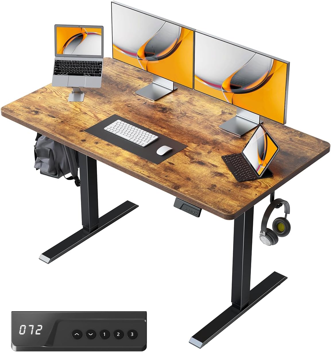 FEZIBO Electric Standing Desk ONE PIECE Height Adjustable Standing Desk,120 * 60cm Sit Stand Table Adjustable Desk Stand Up Desk for Home Office,Rustic Brown