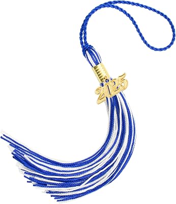 2025 Tassel Graduation, Blue White Graduation Tassel, 2025 Graduations Cap Tassels, 2025 Tassels with 2025 Year Gold Charms for Graduations Cap Accessories for Graduate Hat Ceremonies