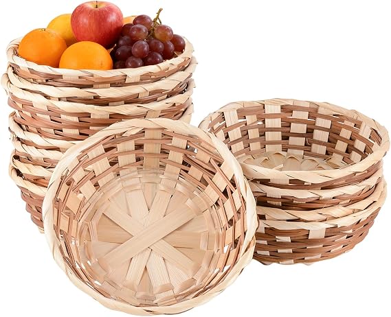 12 Pack Round Gift Baskets,Bamboo Woven Bread Baskets,17cm Small Fruit Basket Decorative Food Storage Basket for Kitchen Restaurant Display Hamper