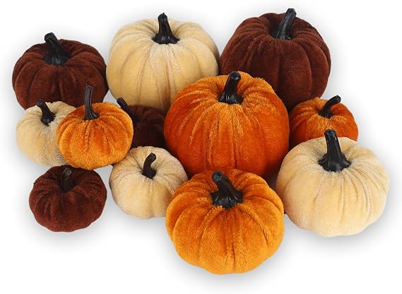 TSLBW 12 Pcs Halloween Artificial Pumpkins Large Simulation Velvet Pumpkin Set Halloween Lifelike Fake Foam Mini Pumpkins Home Autumn Fall Harvest Thanksgiving Table Party Decoration Gifts (C)