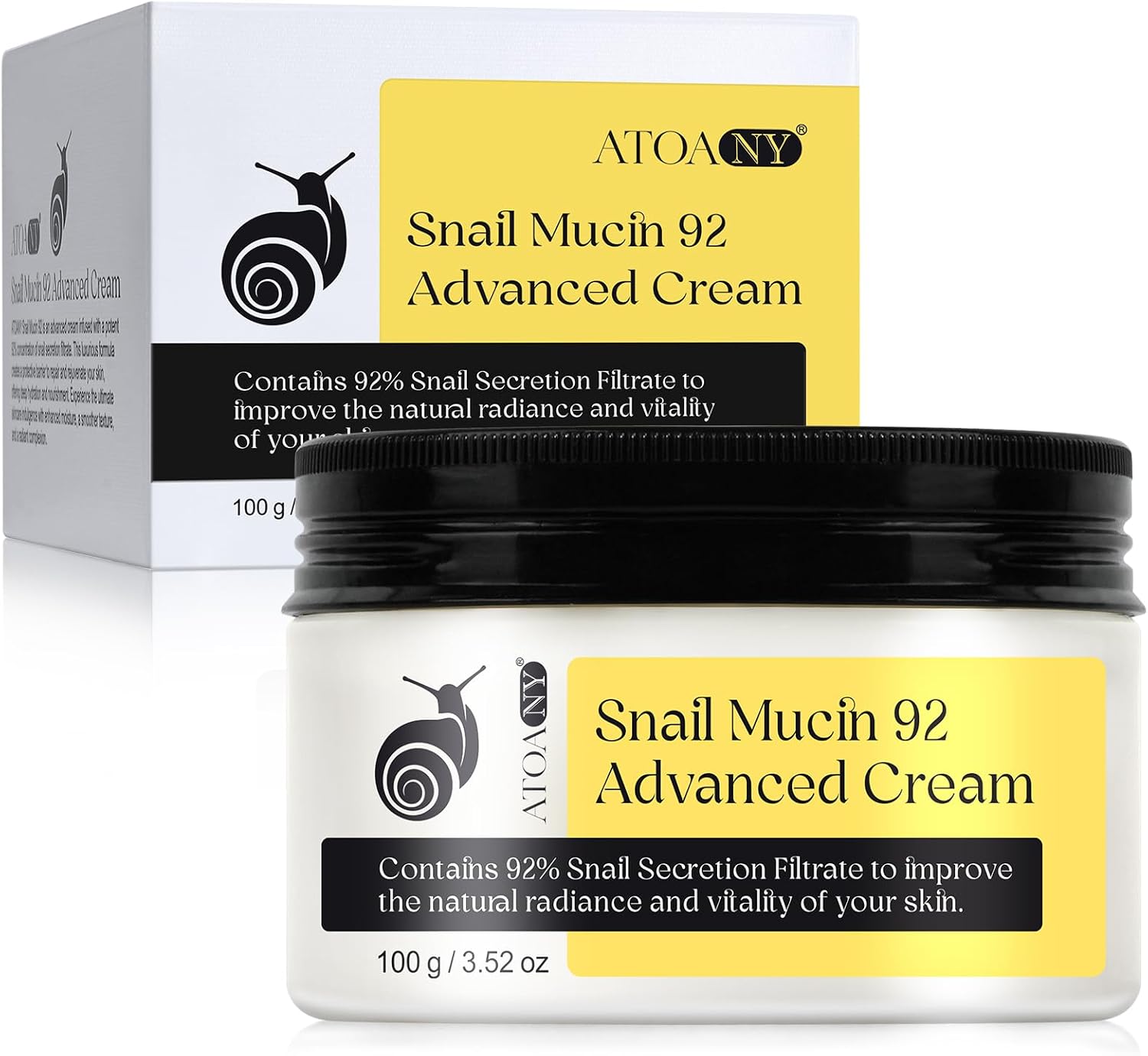 Advanced Snail Cream, All in one Cream, with 92% Snail Mucin Moisturizing Serum Cream, For Anti-aging, Hydrating, Acne Skin, Scarring Skin, Lightweight Moisturizer for Dry Skin - 100g 3.52 oz