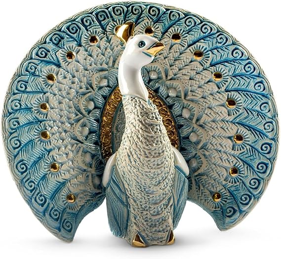 De Rosa Handmade Sculpted Ceramic Peacock Figurine (White)