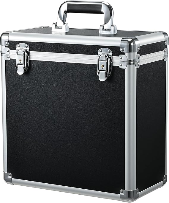 Vinyl Record Storage Case LP Album Collection Display Box Aluminium Water Resistant Vinyl Record Organizer Storage Holds 30+ Valuable Records 7/10/12 Inch Collapsible Storage Crate with Mesh Bag Black