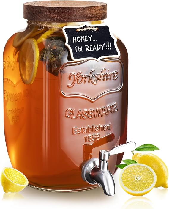 Mustry 1 Gallon Glass Drink Dispenser for Parties, Leak-Proof Spigot