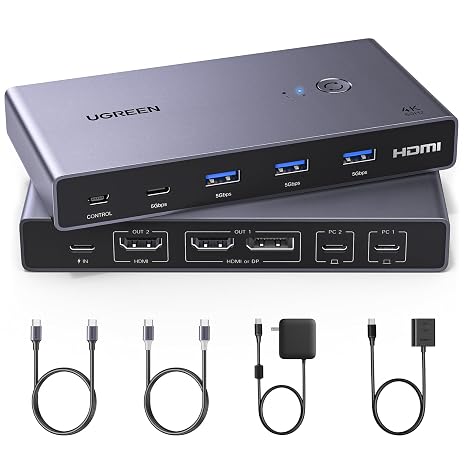 UGREEN USB-C KVM Switch 2 Monitors 2 Laptops, 4K@60Hz, with 4 USB 3.0 Ports