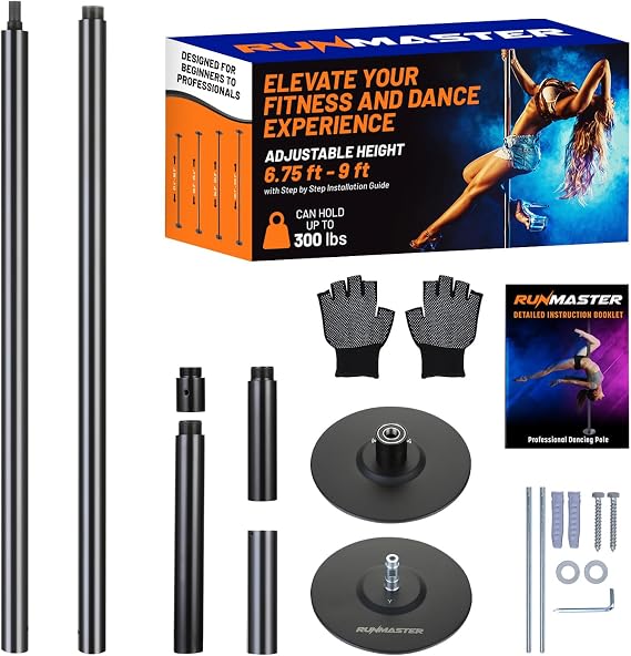 runmaster Premium Pole Spinning Static Dance Pole Kit | Portable & Removable 45mm Exercise Pole for Club, Party, Home Easy Assembly Safe & Sturdy Steel Construction | Silicone Rubber Protection