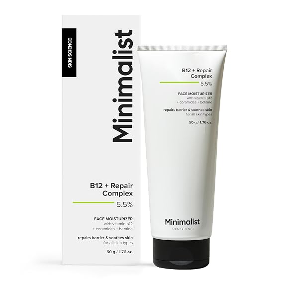 Minimalist Vitamin B12 Complex 5.5% Face Moisturizer with Panthenol & Ceramides | Strengthens Skin Barrier, Boosts Hydration, Soothing, Lightweight Gel Texture | 1.7 Oz/50 gm