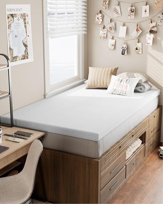 Ferlizer 2" Memory Foam Mattress Topper Twin XL, Great for Dorm beds, White