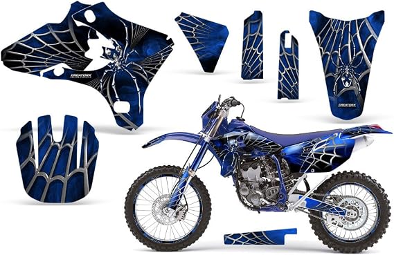 CreatorX Graphics Kit Decals Stickers for Yamaha Yz250F Yz450F & Wr250 Wr450 SpiderX Blue Incl. Number Plate & Rim Graphics