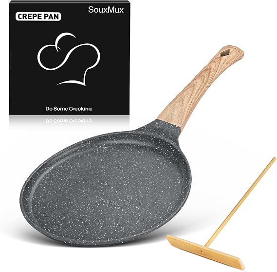 SouxMux 8" Crepe Pan with Spreader, Ceramic Nonstick, Induction Ready | For crepes, dosa, pancakes & omelettes. PFOA-free ceramic. Cool-touch handle. Even heating, induction base.