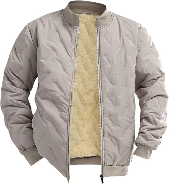 Bomber Jackets for Men Diamond Quilted Sherpa Lined Stand Collar Jacket Winter Thickened Fleece Coat Warm Outerwear