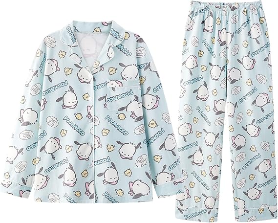 Cartoon Printed Pajamas for Women Girls Long Sleeve Shirt with Pj Pants Sleepwear Home Wear 2 Piece Pajama Sets