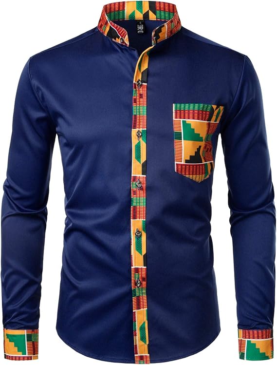 ZEROYAA Men's African Tribal Mandarin Collar Shirt