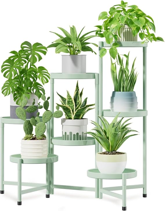 iDavosic.ly 7 Tier Large Plant Stand Indoor Outdoor, 10 In Wide Tray, Green