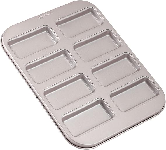 CHEFMADE Financier Cake Pan, 8-Cavity Non-Stick Muffin Pan Biscuits Cookies Bakeware for Oven Baking (Champagne Gold)