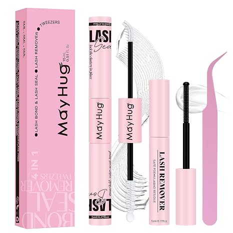 Mayhug 4-in-1 Lash Cluster Glue Kit with Remover and Tweezers, Waterproof