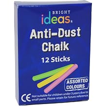 Bright Ideas PK12 8cm Assorted Colour Chalk Sticks, Bright and Bold Coloured Chalk Sticks for writing fun on Blackboards, Chalkboard Signs, Slate and School, BI8017.