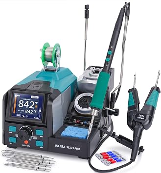 YIHUA 982D-I PRO 2 IN 1 Precision Microsoldering Iron Hot Tweezers Soldering Station with 10 Tip Cartridges, Individual Operating Interfaces, Dual Holder, Auto Temp Calibration, 4 Pre-set Channels