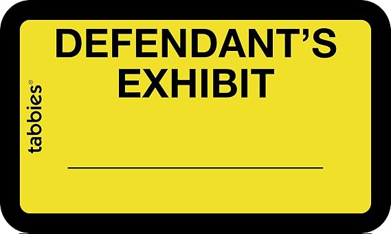 Tabbies 58024 252Ct 1-5/8x1in Self-Stick Defendant's Exhibit Labels, Yellow