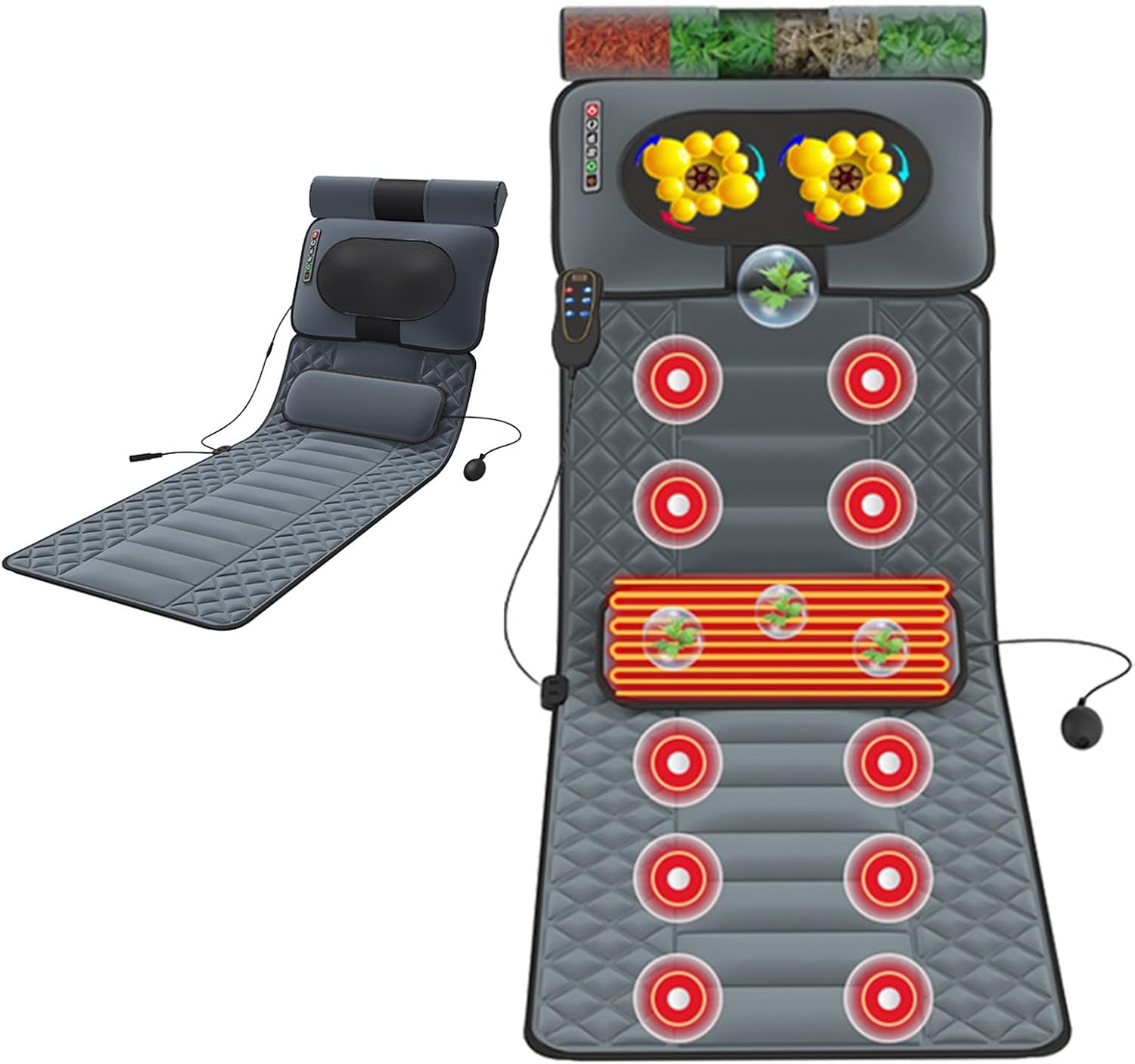 SULQING Full Body Massage Mat with Heat 20 Heads Vibrating Massage Mattress Pad, Heated Massage Mat for Back Lumbar Leg Pain Relief,Foldable Storage