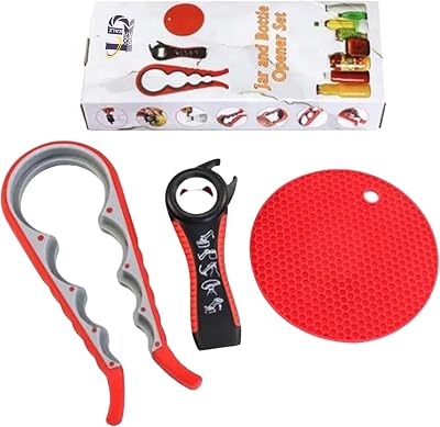 Logic Dealz Kitchen Multi Functional Can Opener Tools Set, Non-Slip Rubber Jar Gripper Pad Jar Bottle Opener for Weak and Arthritis Hands