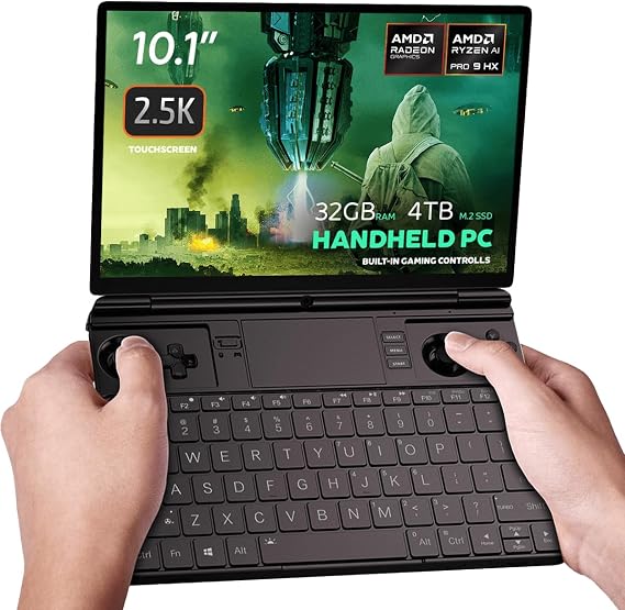 GPD Win Max 2 Handheld Gaming PC, 10.1-Inch Touchscreen, AMD Ryzen, Gaming Controls, Backlit Keyboard, OCuLink Port - 2025 Edition (Ryzen AI 9 HX 370), 32GB RAM / 4TB SSD, Matte Black