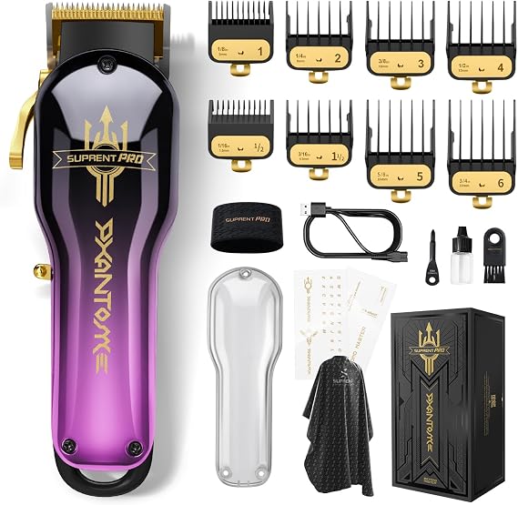 SUPRENT PRO Professional Hair Clippers for Men- Premium Barber Clippers DLC-Coated Blade & Brushless Motor- Rechargeable Haircutting Kit with DIY Customizable Casing- Gift for Men
