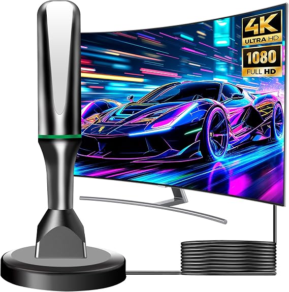 TV Antenna for Smart TV Indoor, HD Antenna with Strong Magnetic Base | Easy Setup Antennas for TVs Without Cable, 360&Long Range Reception TVs Antenna for Local Channels, Support 4K 1080P