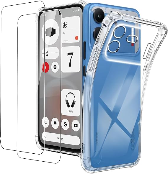 KZIOACSH Case for Nothing Phone (4b) with 2 Tempered Glass Screen Protector, Corner Protection Ultra Transparent Anti-Scratch Shock Absorption Soft TPU Rugged Bumper Cover