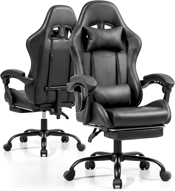 Gaming Chair with Footrest and Lumbar Support, Height Adjustable Chair with 360Office Desk Chair,Heavy Duty 330lbs Computer Chair for Adults