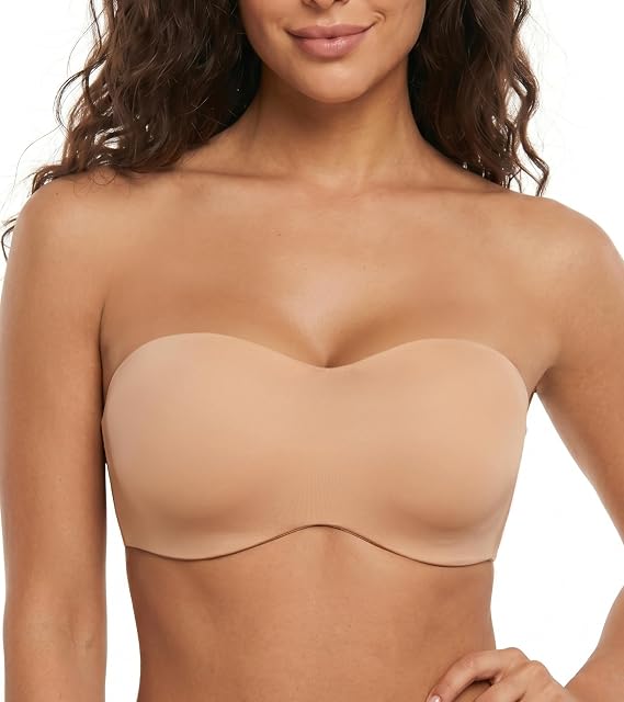 Lemorosy Women's Underwire Strapless Anti-Slip Seamless Bandeau Unlined Bra