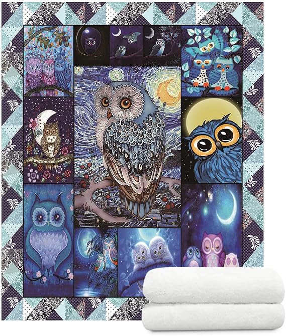 YunTu Owl Blanket Owl Gifts for Owl Lovers Women Owl Gifts for Girls Super Soft Sherpa Owl Throw Blankets 50x60 (Blue)