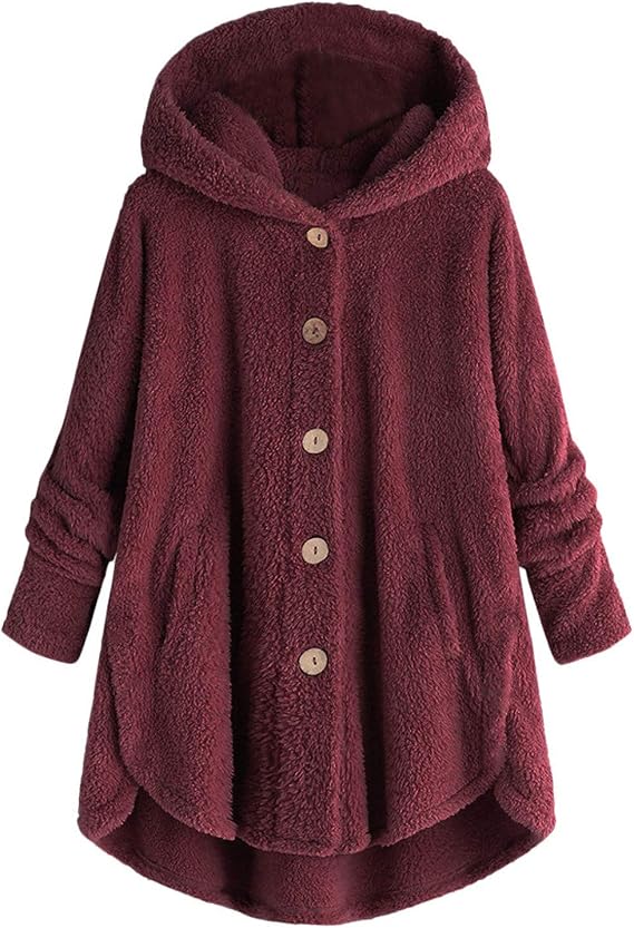 Plush Fleece Sherpa Jacket Women Winter Coats Button-Up Hoodie Long Sleeve Winter Jacket Fuzzy Sweater with Pockets