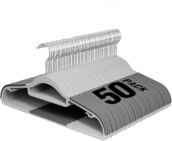Plastic Hangers 50 Pack, 16.5inch/42cm Heavy Duty Clothes Hangers with 360° Swivel Hook, Non-Slip Bar & Ultra-Slim Space-Saving for Coats, Pants, Suits, Shirts-Light & Dark Gray (42Lx21Hcm)