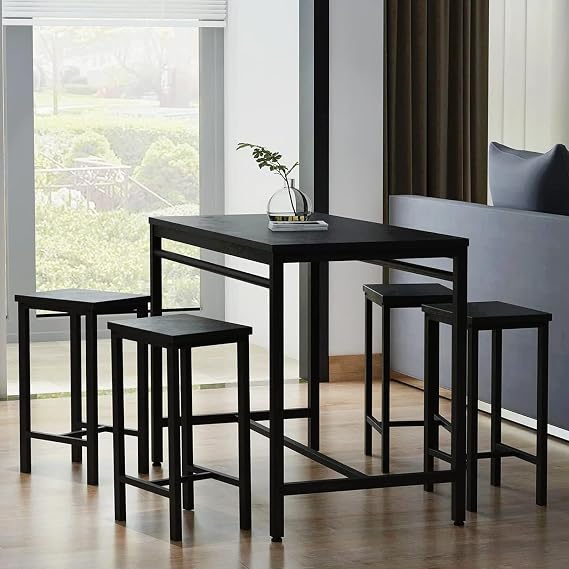 DKLGG Dining Table Set for 4, Kitchen Table and Chairs Set of 4 Dining Room Table with 4 Chairs Small Kitchen Table 5 Piece Dinette Dinner Table Set for Small Space Apartment Restaurant, Jet Black