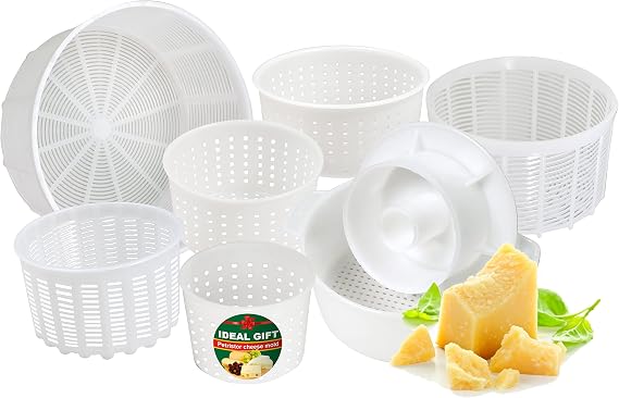 PetriStor 7pcs Cheese Making Kit Beginners No1 - Soft Cheese Molds + Cheese Mold with a Follower Piston - Cheese Making Supplies - Cream Cheese Form Mold Basket