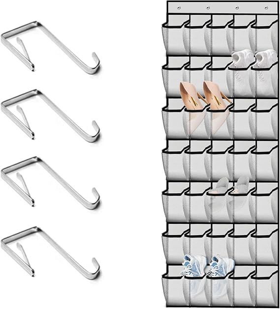 Over Door Shoe Storage Organiser - 35 Pockets Over The Door Storage, Hanging Shoe Rack Holder Organiser for Door Closet Mesh Shoes Holder Hanger (White)