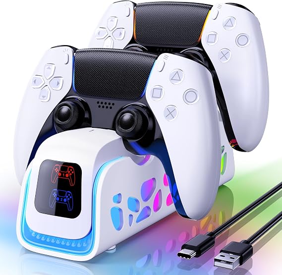 Ps5-Controller-Charger-Dual-Sensing Edge Ps5 Charging Station with 6 Led and RGB Modes,Charging Dock is Suitable for/Slim/Pro Remote Control Accessories