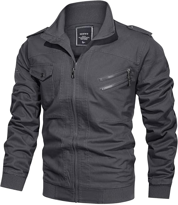 Men Military Jacket Casual Cotton Utility Coat Spring Falls Durable Army Cargo Bomber Stand Collar Multi-Pocket Jacket