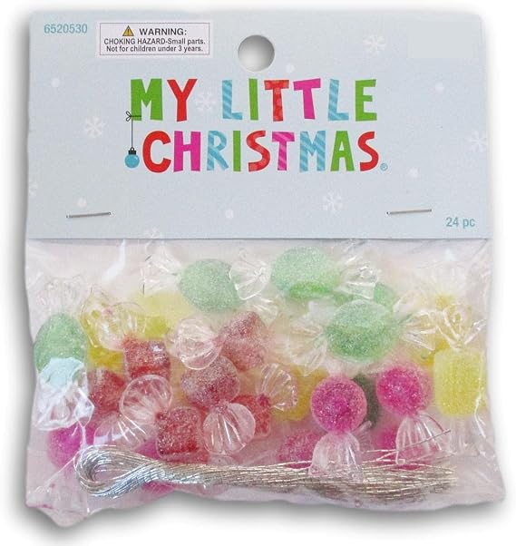 Mini Hard Candy Design Glitter Ornaments - 24 Piece