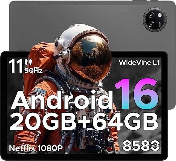 TAB A9+ Android 16,11 Inch Tablet & Gemini AI, 8580mAh & T7200 Octa Core Android Tablets, 20GB+64GB/2TB, 90Hz,Eye Protection, Widevine L1|Face ID|13MP+5MP|5G WiFi|GPS|FM|OTG