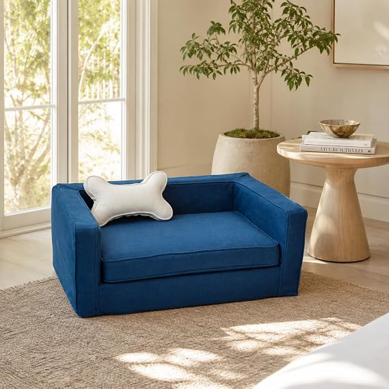 DESIGN 59 Regal Navy Large Dog Sofa Bed, Couches Holds 160 Lbs, 40 inch, Luxury Dog Couches with Removable Slipcover Washable Fabric Cushion for Comfort Sleep, Joint Support for Different Pet Sizes